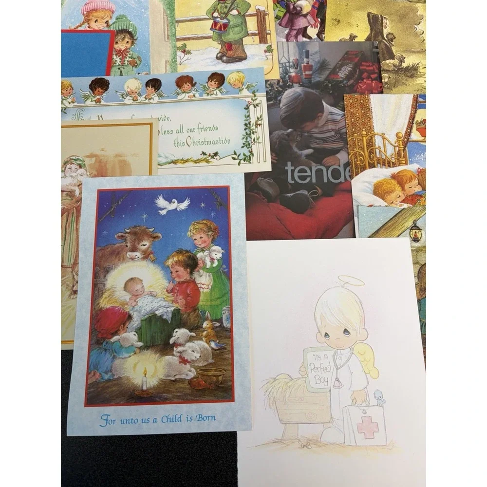 Vintage Christmas Cards Fronts ONLY Kids Children Scrapbooking Crafts Lot of 50+